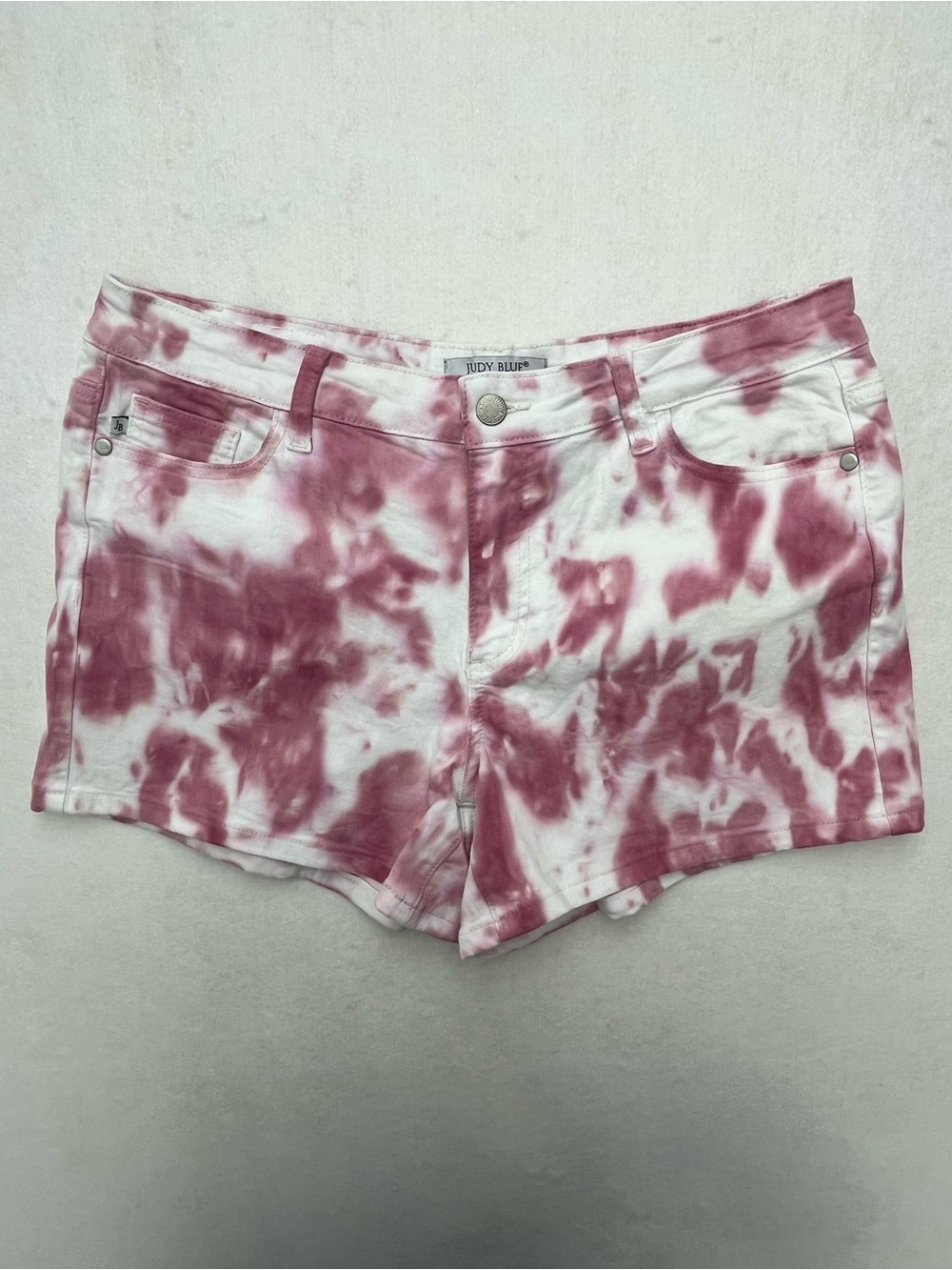 Judy Blue Womens Pink White Tie Dye Stretch Denim Mid Rise Cut Offs Shorts XL